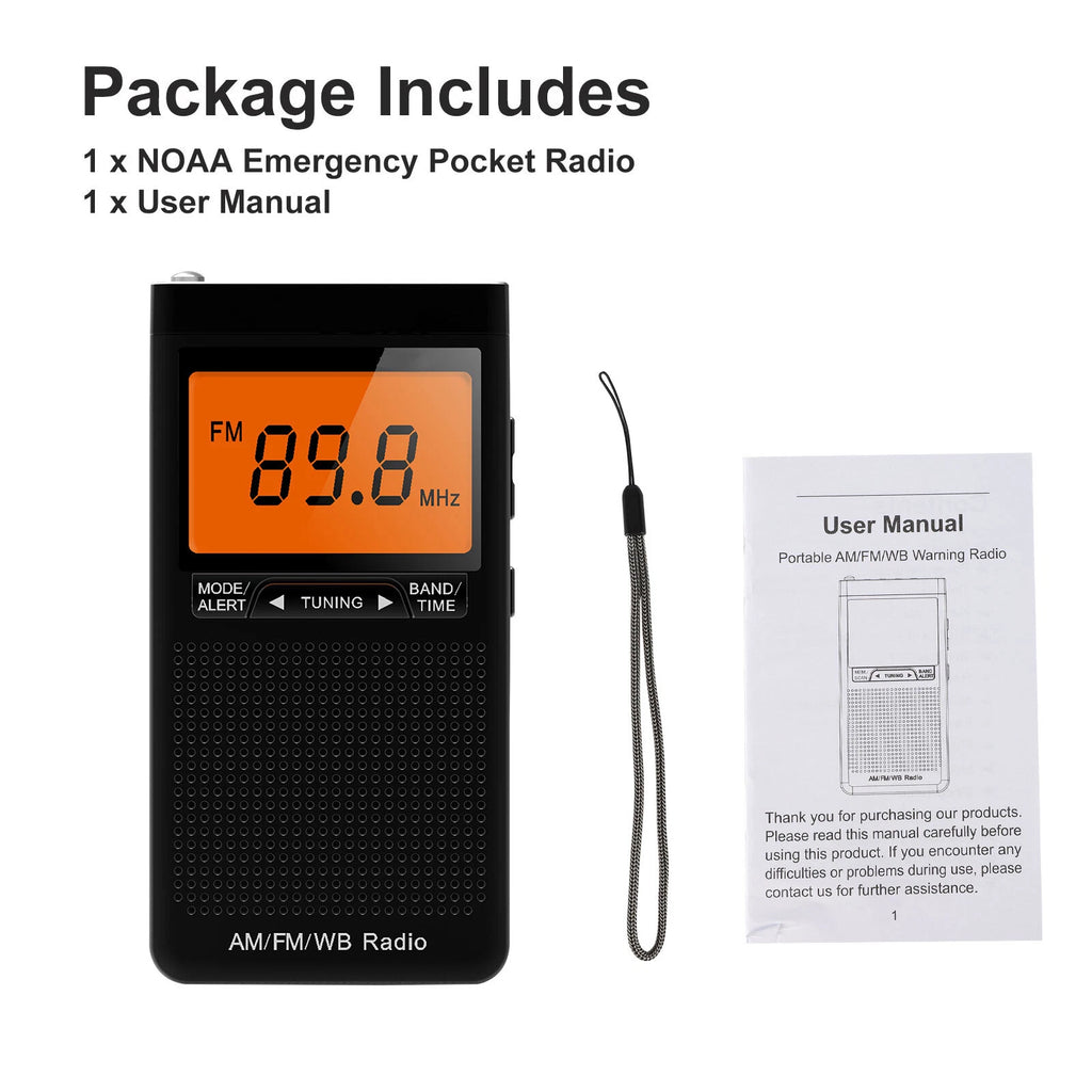 Pocket NOAA AM FM Weather Alert Radio with Auto Search Alarm Clock