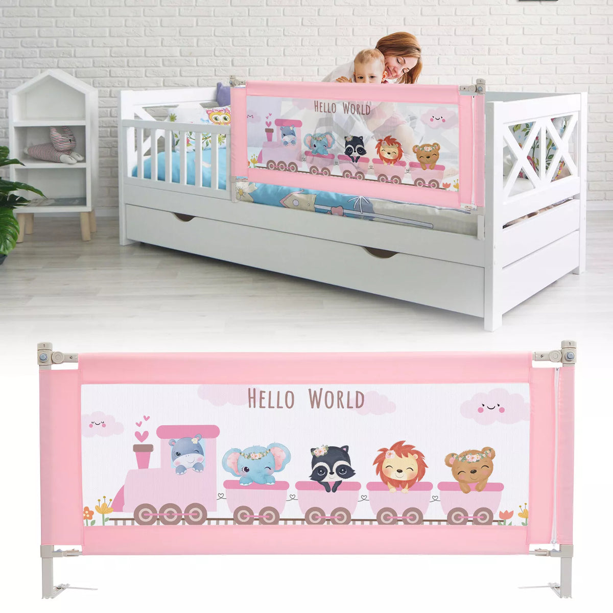 Adjustable 63" Extra Long Toddler Bed Rail Easy Access