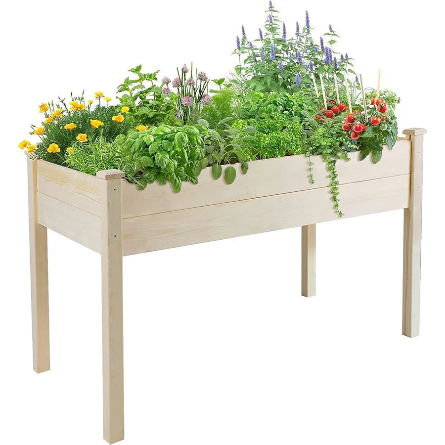 4FT Wooden Raised Garden Bed Elevated Planter Box Outdoor Use