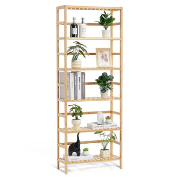6-Tier Natural Bamboo Ladder Shelf for Books, Plants & Storage Use