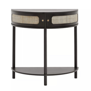 Black Half-Moon Rattan Console Table with Drawers