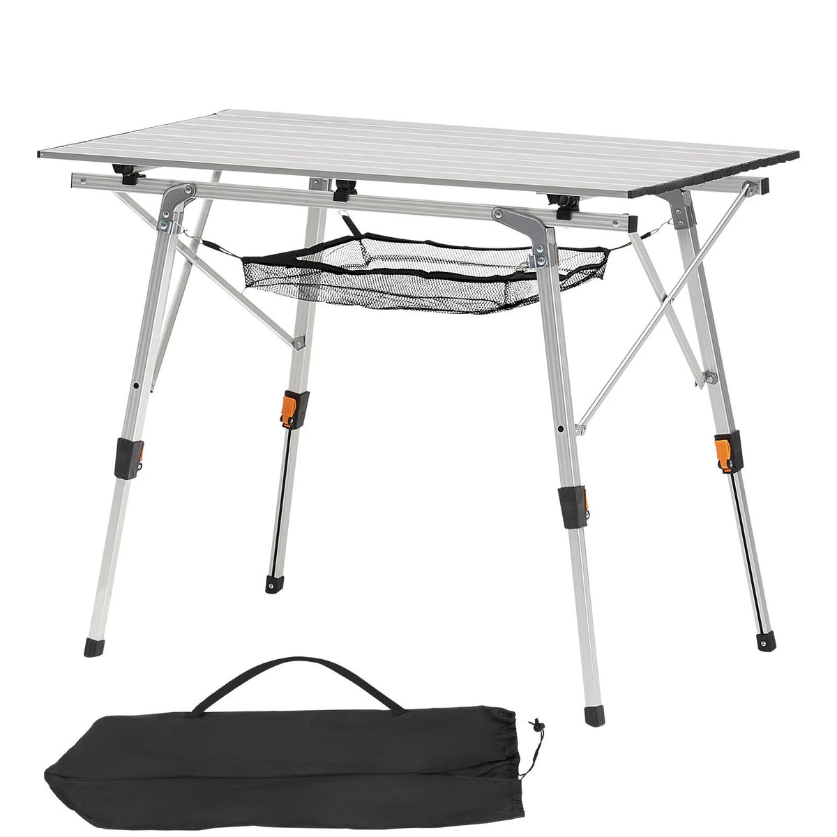 Camping Table Roll Up Top with Storage Mesh Shelf Foldable