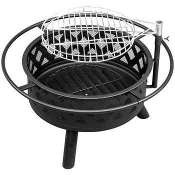 30” Wood Burning Fire Pit Table Outdoor Grill with Adjustable Grates