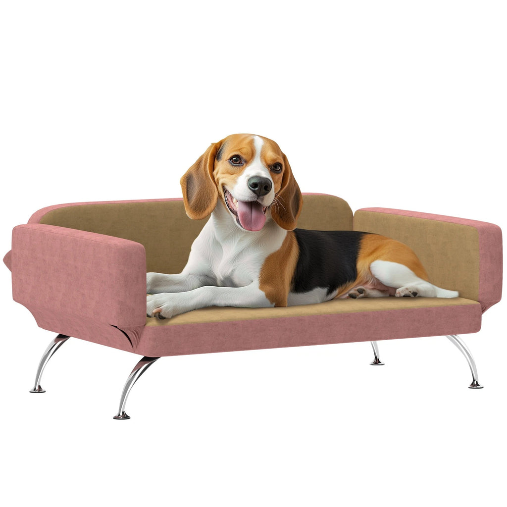 Adjustable Pet Sofa Bed for Dogs with Armrests and Backrest, Pink Furniture