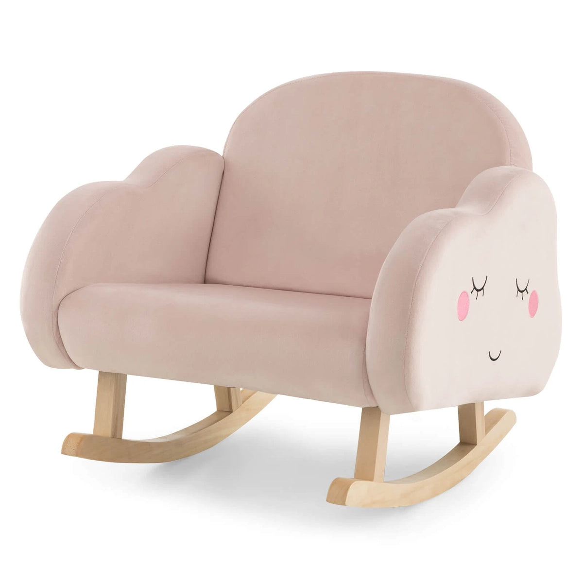 Toddler Rocking Chair with Wood Base and Armrests Pink Velvet