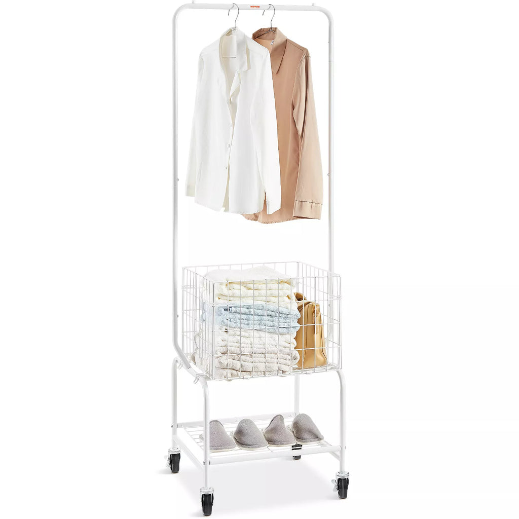 Rolling Laundry Cart Hanging Rack Adjustable Bar Wheels