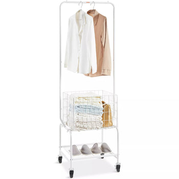 Rolling Laundry Cart Hanging Rack Adjustable Bar Wheels