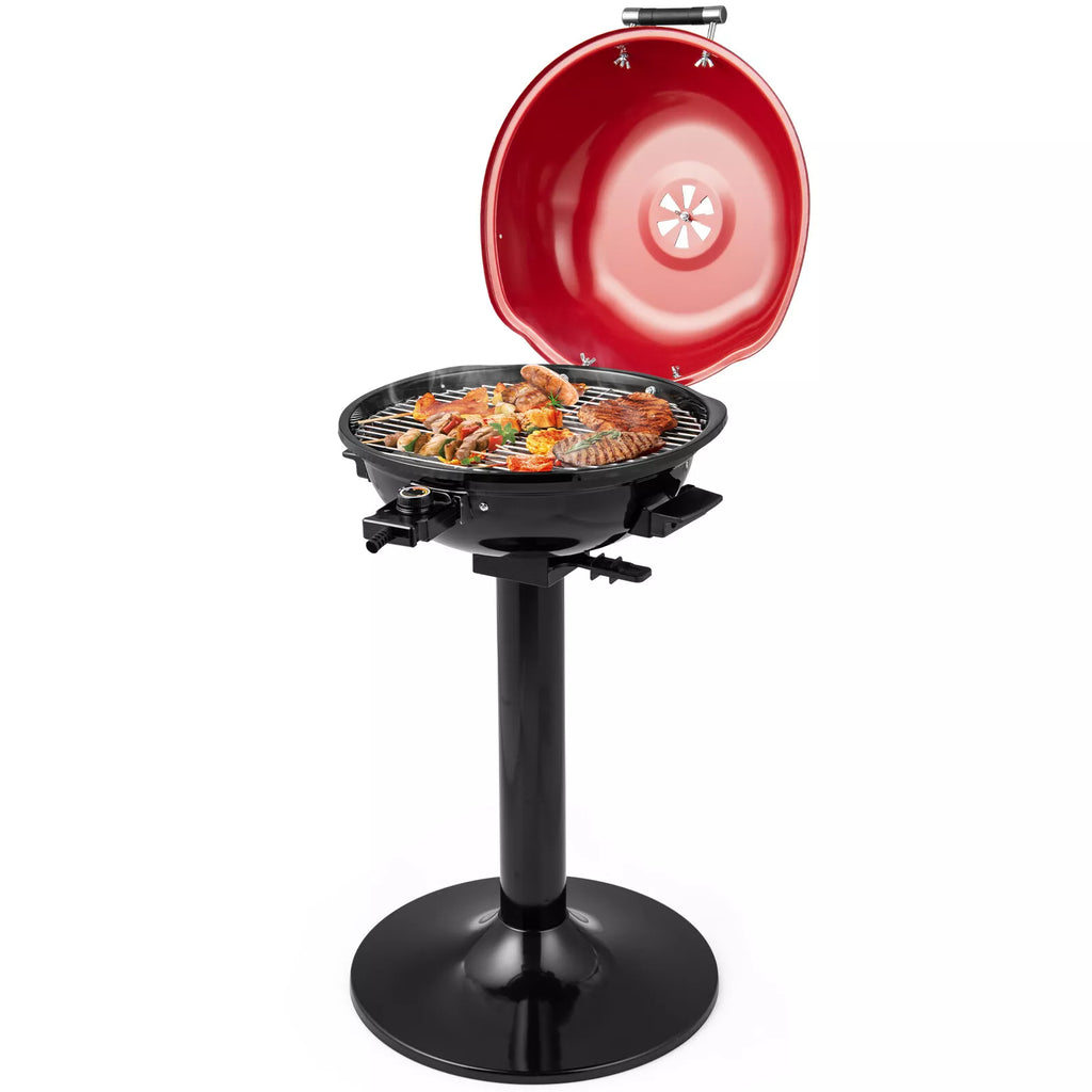 1600W Red Electric Grill with Precise Temp Control & Grease Tray