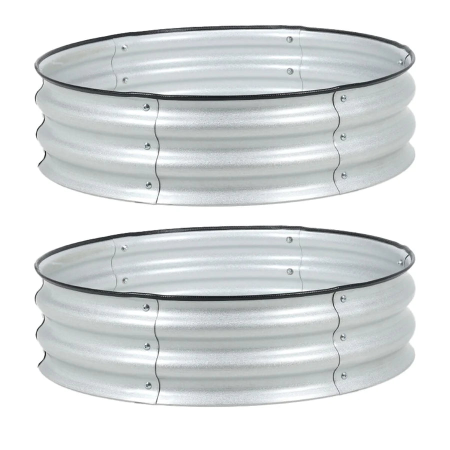Set of 2 Round Metal Raised Garden Beds Heavy-Duty Planters