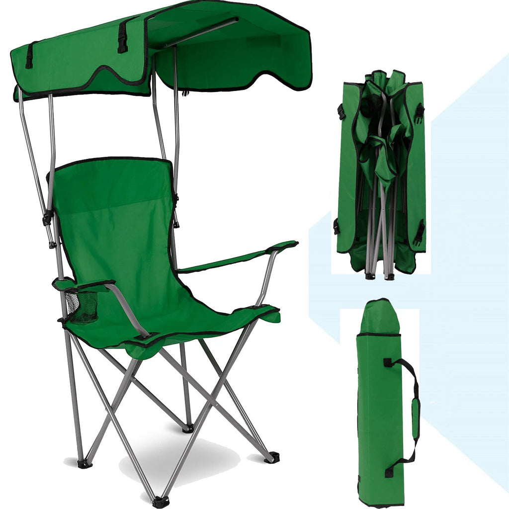 Camping Chair with Sun Shade Canopy & Cup Holder 330lb Portable