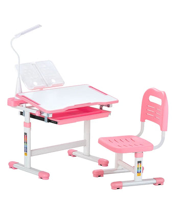Pink Kids Desk and Chair Set with Adjustable Height and Tilted Desktop