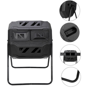 43 Gallon Outdoor Dual Compost Tumbler Bin with Rotating Chambers