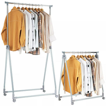 Foldable Garment Rack with Wheels Extendable Heavy-Duty