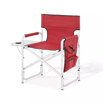 Red Folding Director Chair with Cup Holder Side Table Storage Pockets