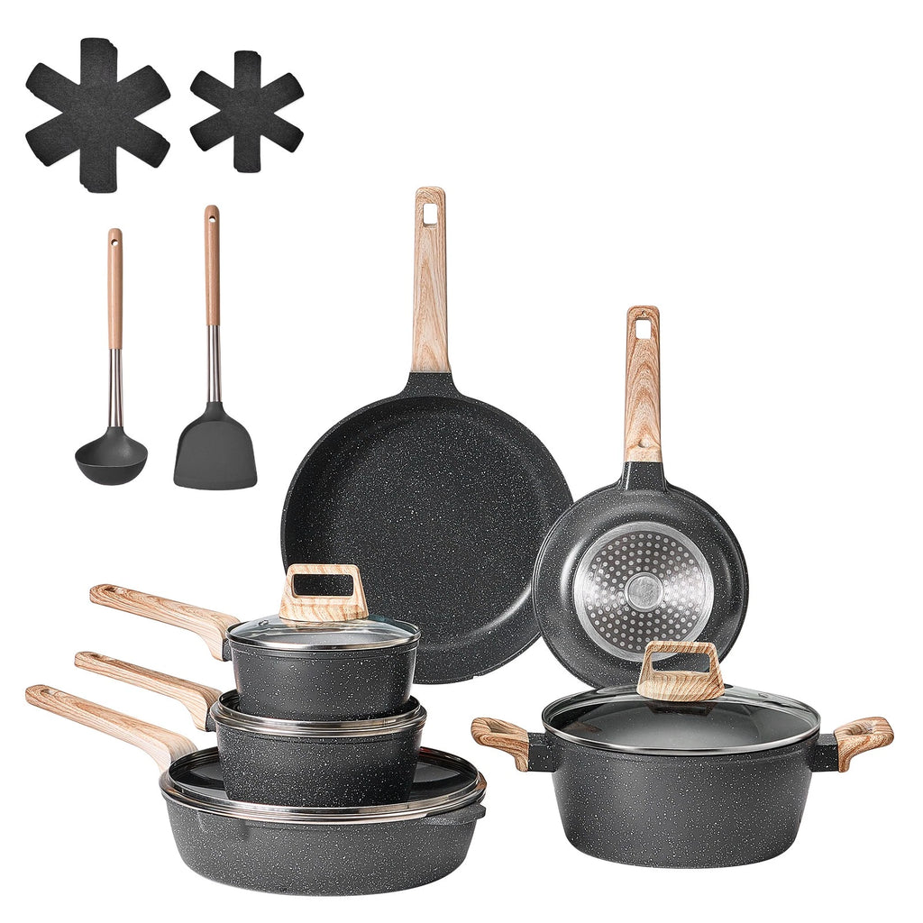 17-Piece Granite Nonstick Pots and Pans Set with Lids for All Stovetops