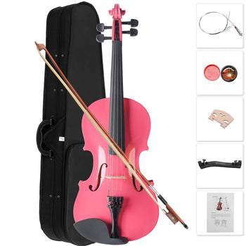 1/2 Pink Acoustic Violin Beginner Kit with Bow, Case, and Rosin for Kids