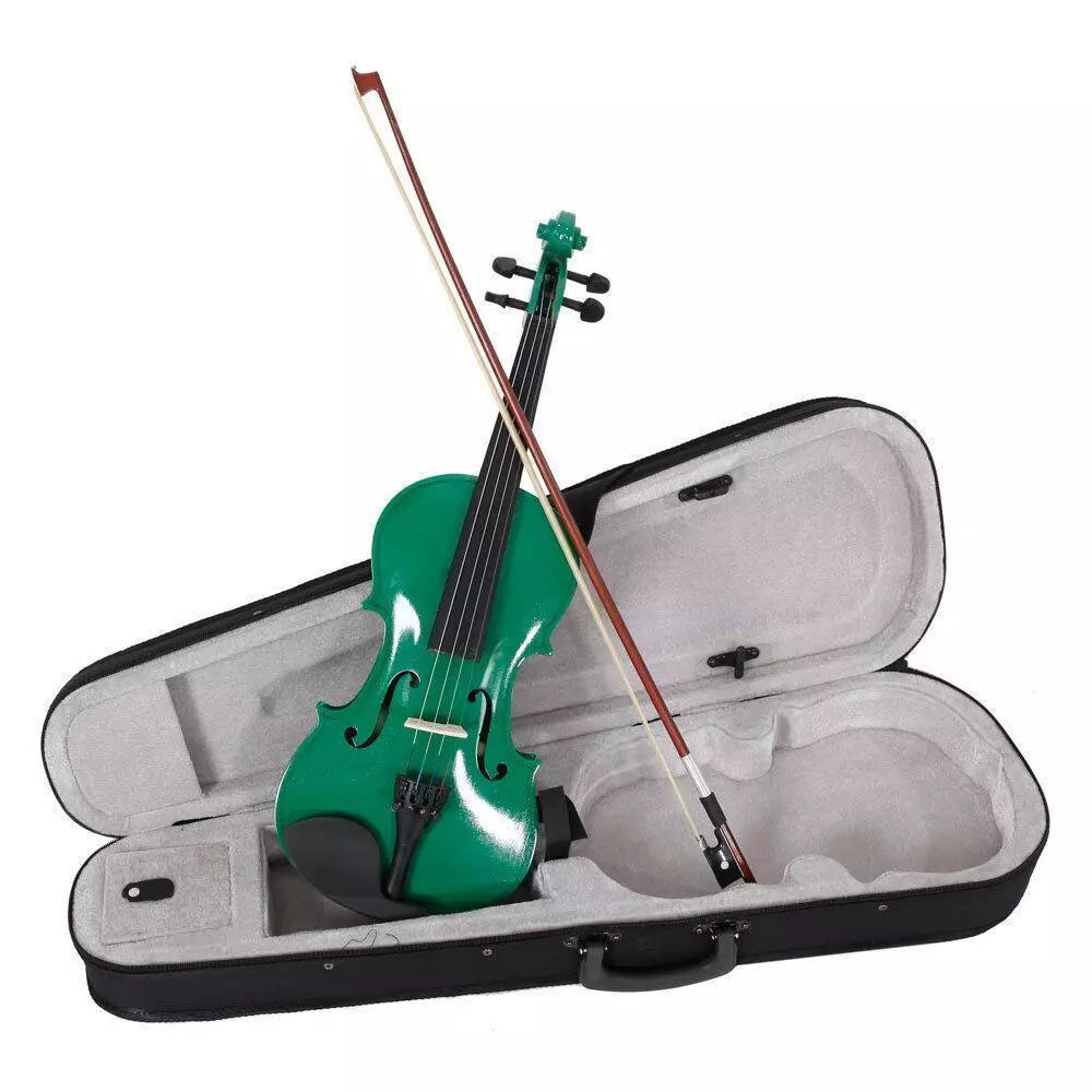 4/4 Full-Size Green Acoustic Violin Set for Adults with Case