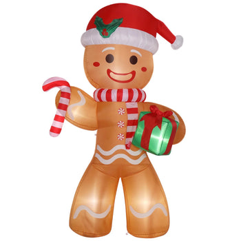 8FT Lighted Gingerbread Man Inflatable with Gift for Outdoor Christmas Decor