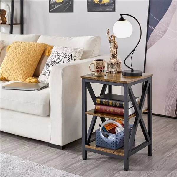 X-Shape End Table 3 Tier Wooden Side Table