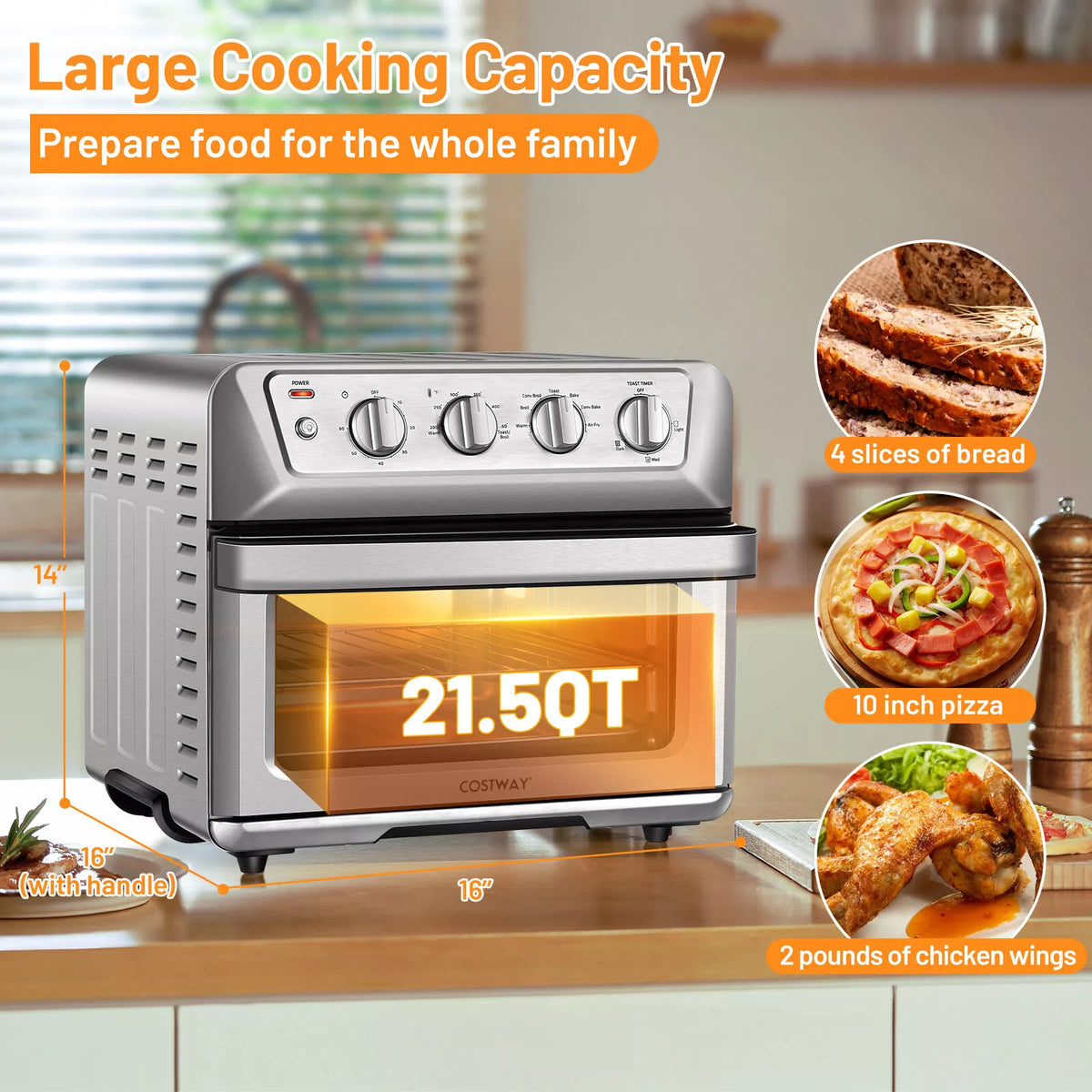 21.5QT Countertop Convection Air Fryer Oven 7-in-1 Functions