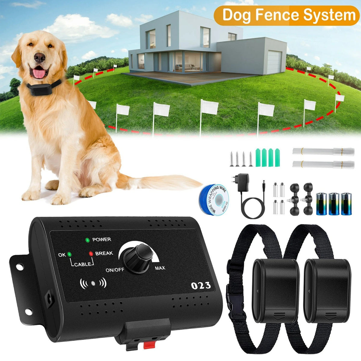 Dual Collar Electric Dog Fence System with 1.2 Acre Range Safe
