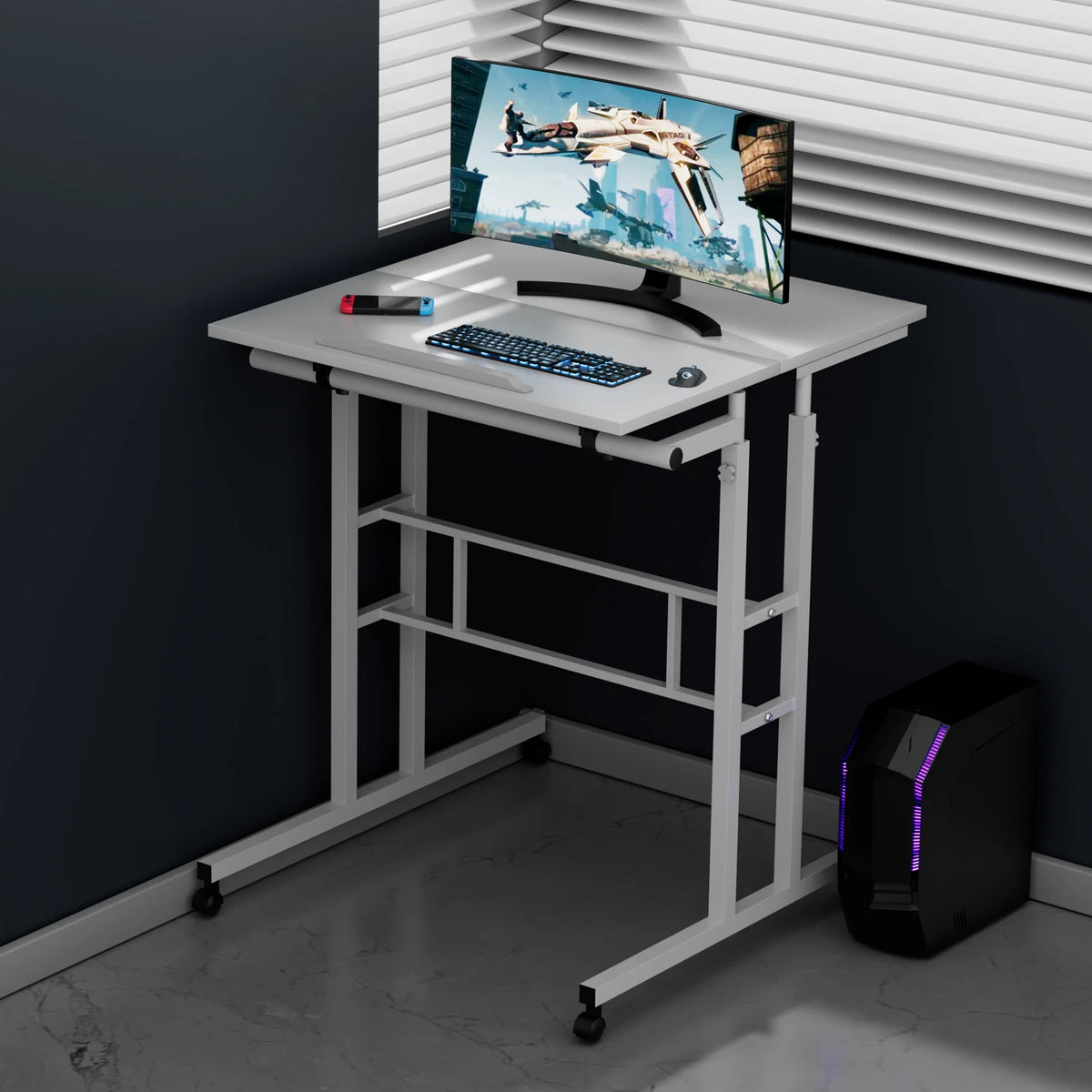 Adjustable Stand Up Laptop Desk with Wheels  Office Workstation