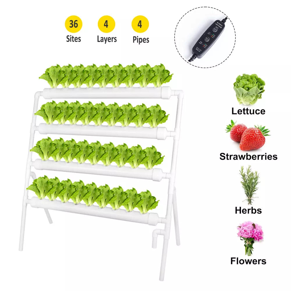 36-Site Hydroponic Grow Kit 4-Layer PVC System with Timer