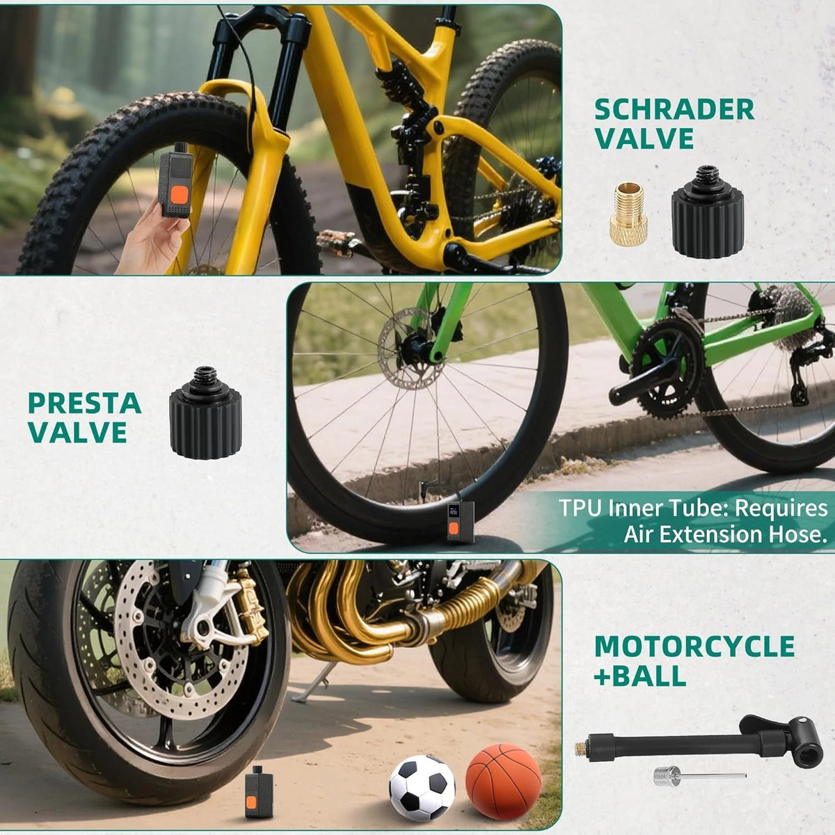 Portable Electric Air Pump 150PSI Bike Tire Inflator Mini Tool