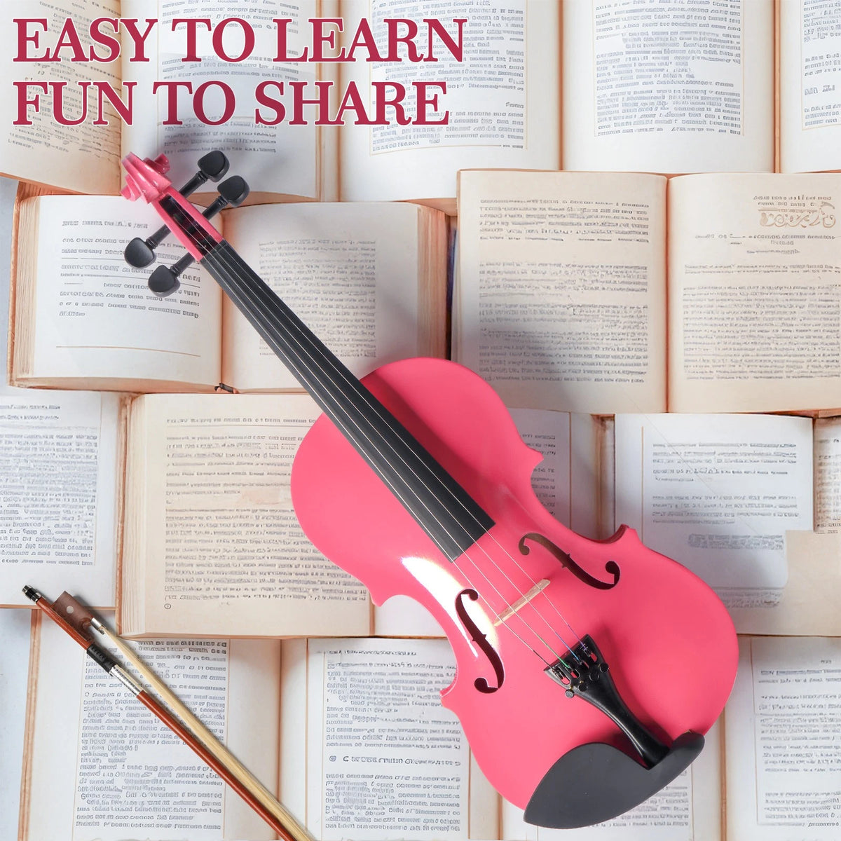 1/2 Pink Acoustic Violin Beginner Kit with Bow, Case, and Rosin for Kids