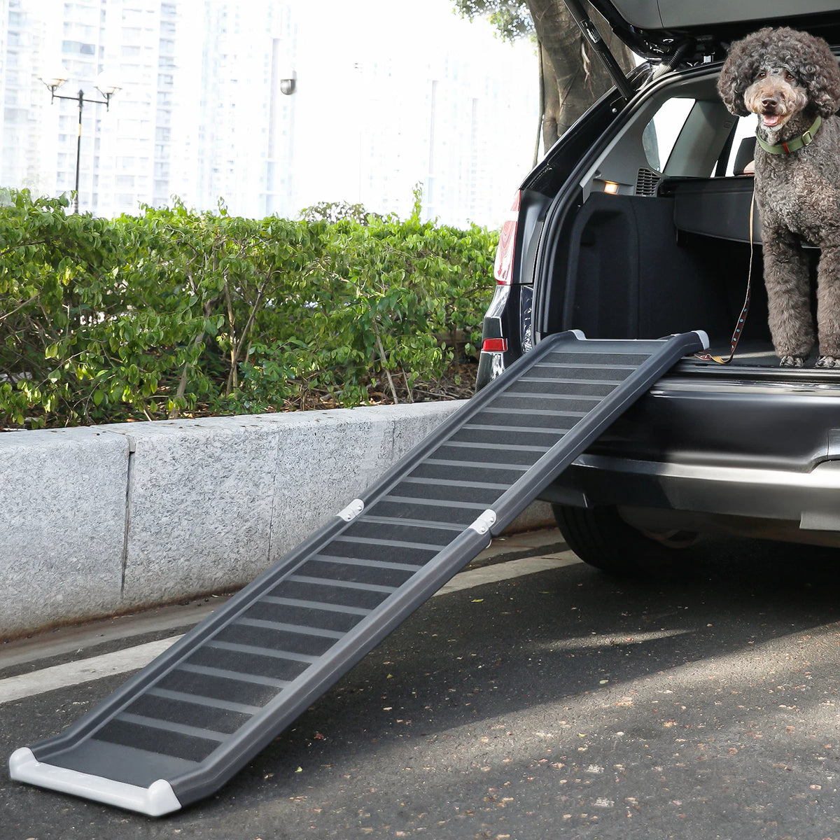 Foldable Dog Ramp with Steel Frame and Anti-Slip Surface for SUVs