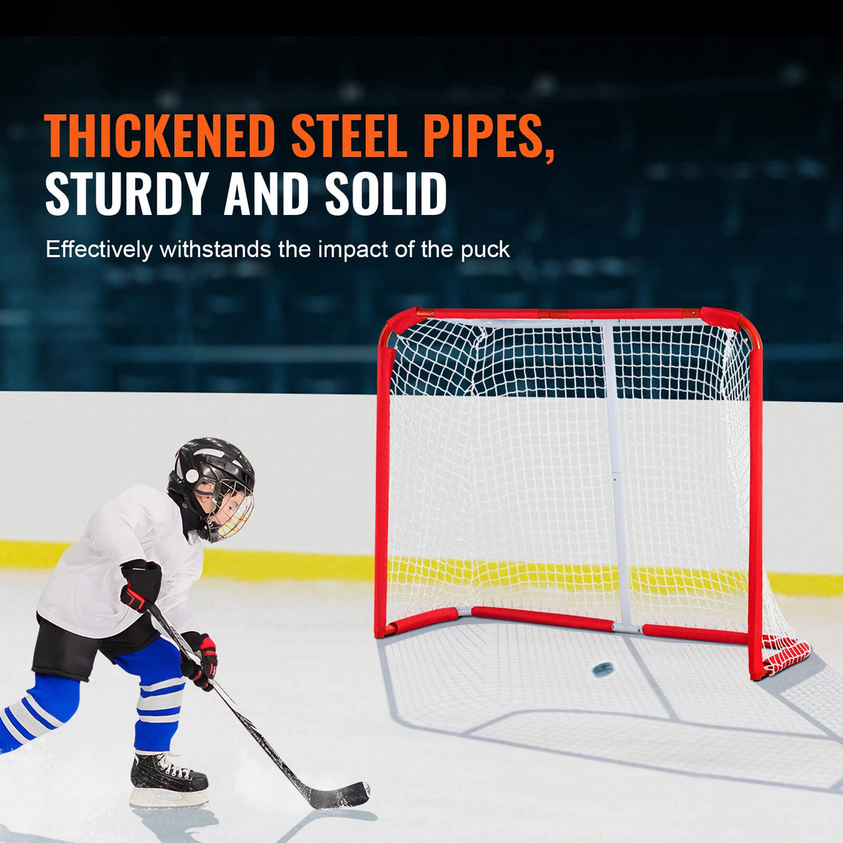 Youth Steel Hockey Goal 54"x44" with Net for Indoor and Outdoor Play