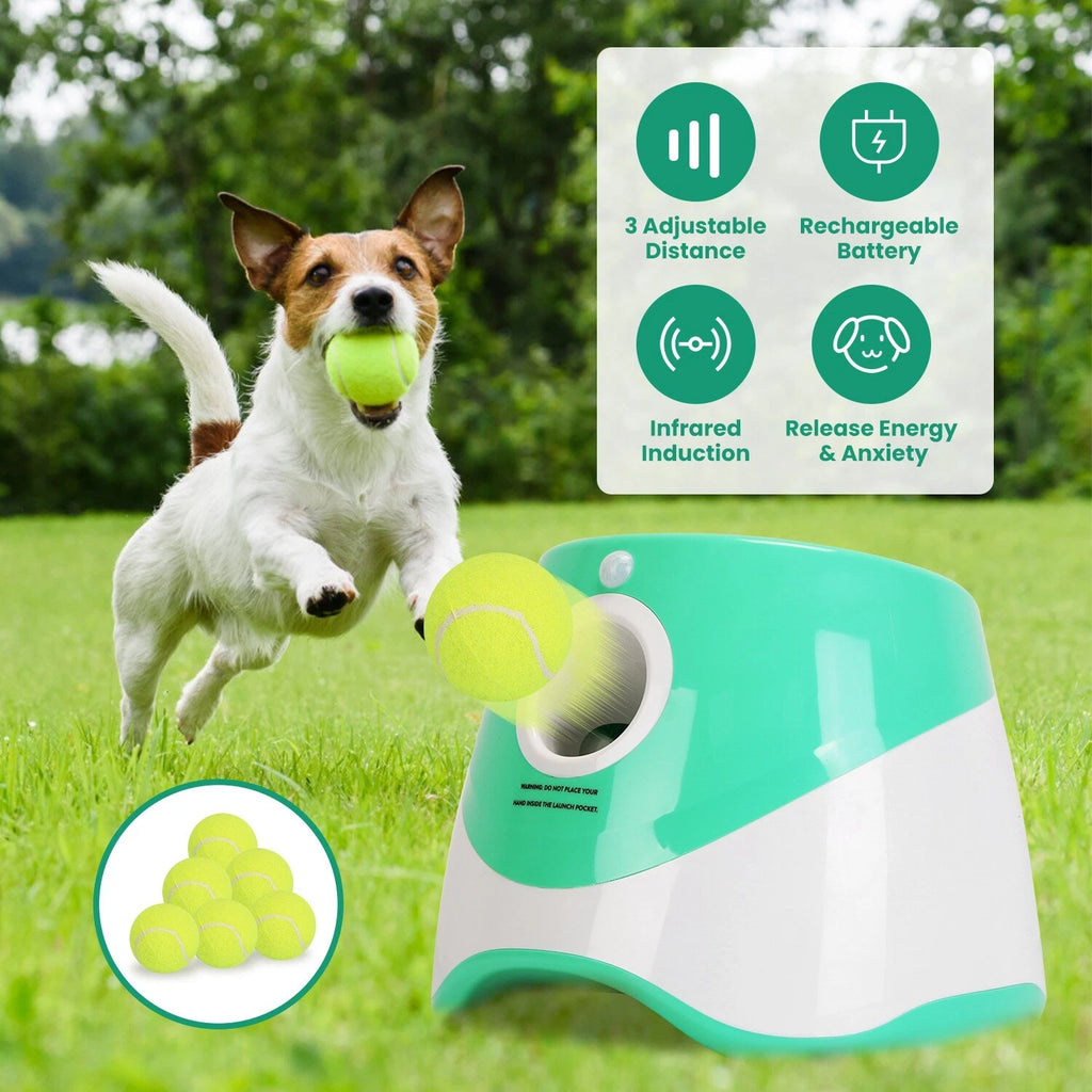 Rechargeable Automatic Dog Ball Thrower with 3 Distances & 6 Balls
