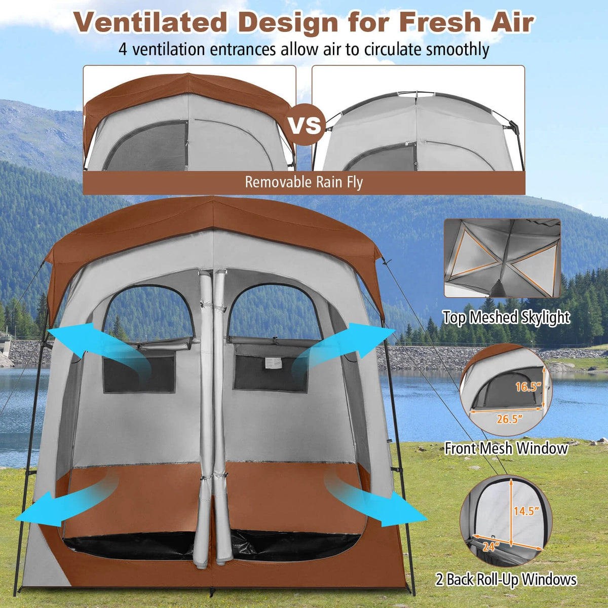 2-Room Shower Tent with Privacy Shelter for Outdoor Use