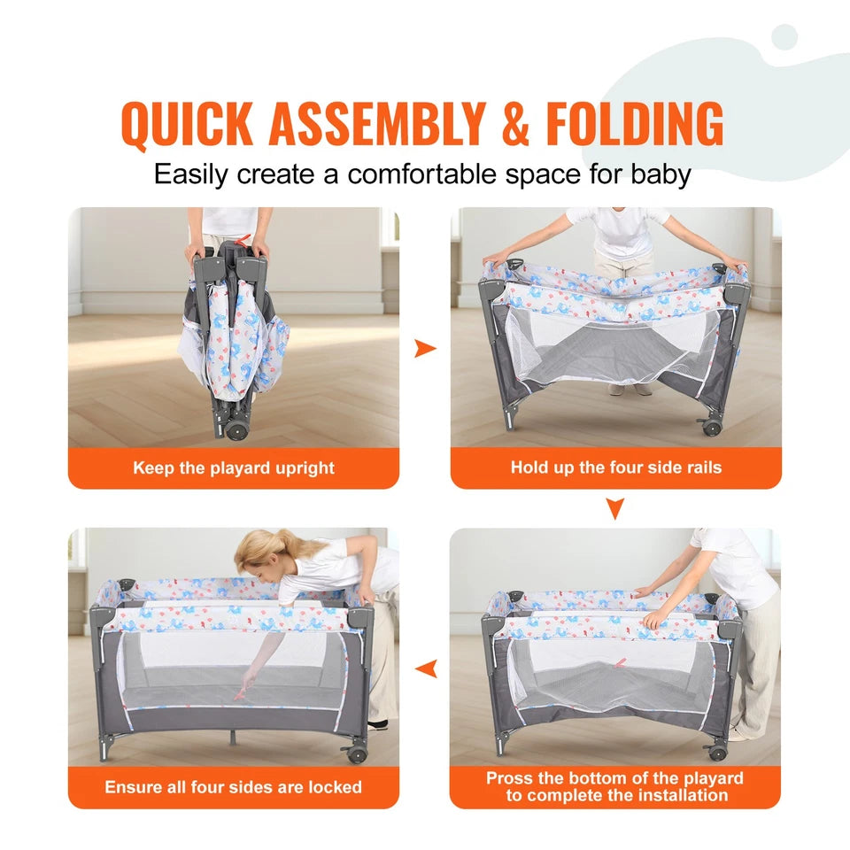 Foldable Baby Bassinet with Changing Table, Storage & 77 lbs Capacity