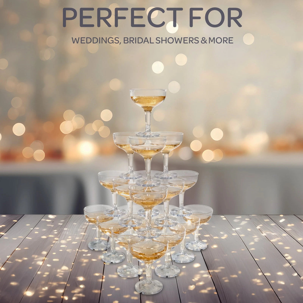 100-Pack Clear Reusable Plastic Champagne Coupe Glasses for Parties & Weddings