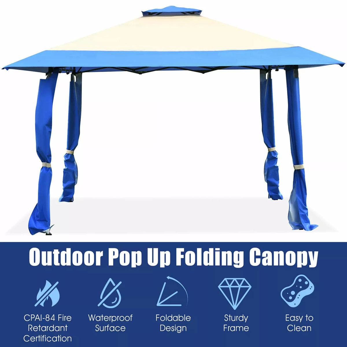 13' x 13' Pop-Up Gazebo Canopy Tent with Ventilation Blue