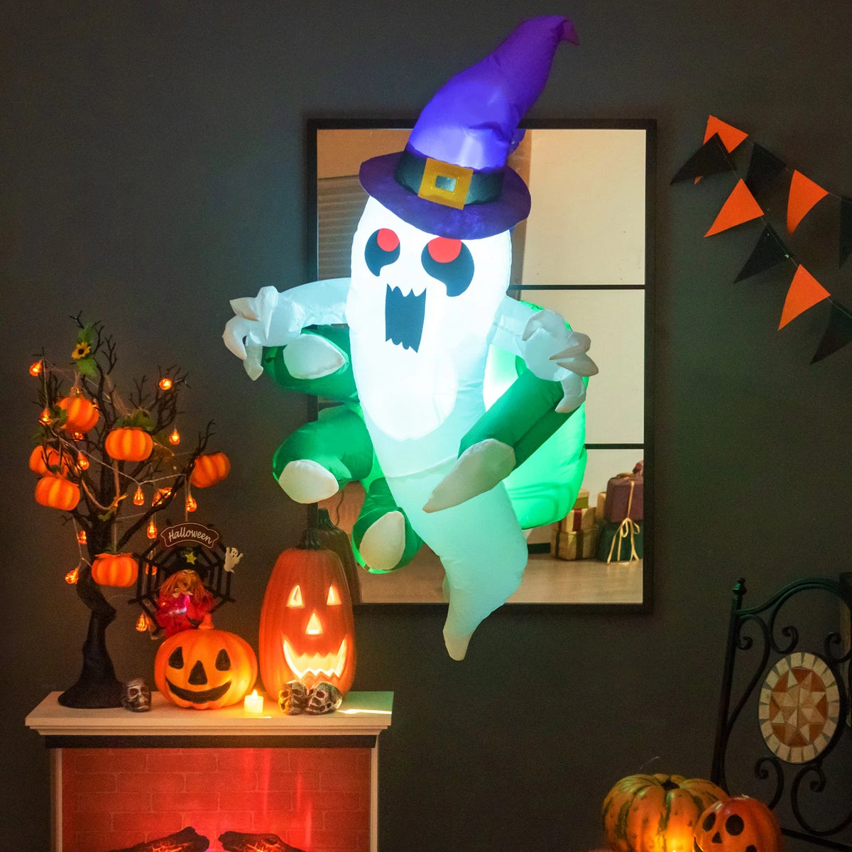 3.6FT Lighted Halloween Inflatable Ghost Window Decoration with LEDs