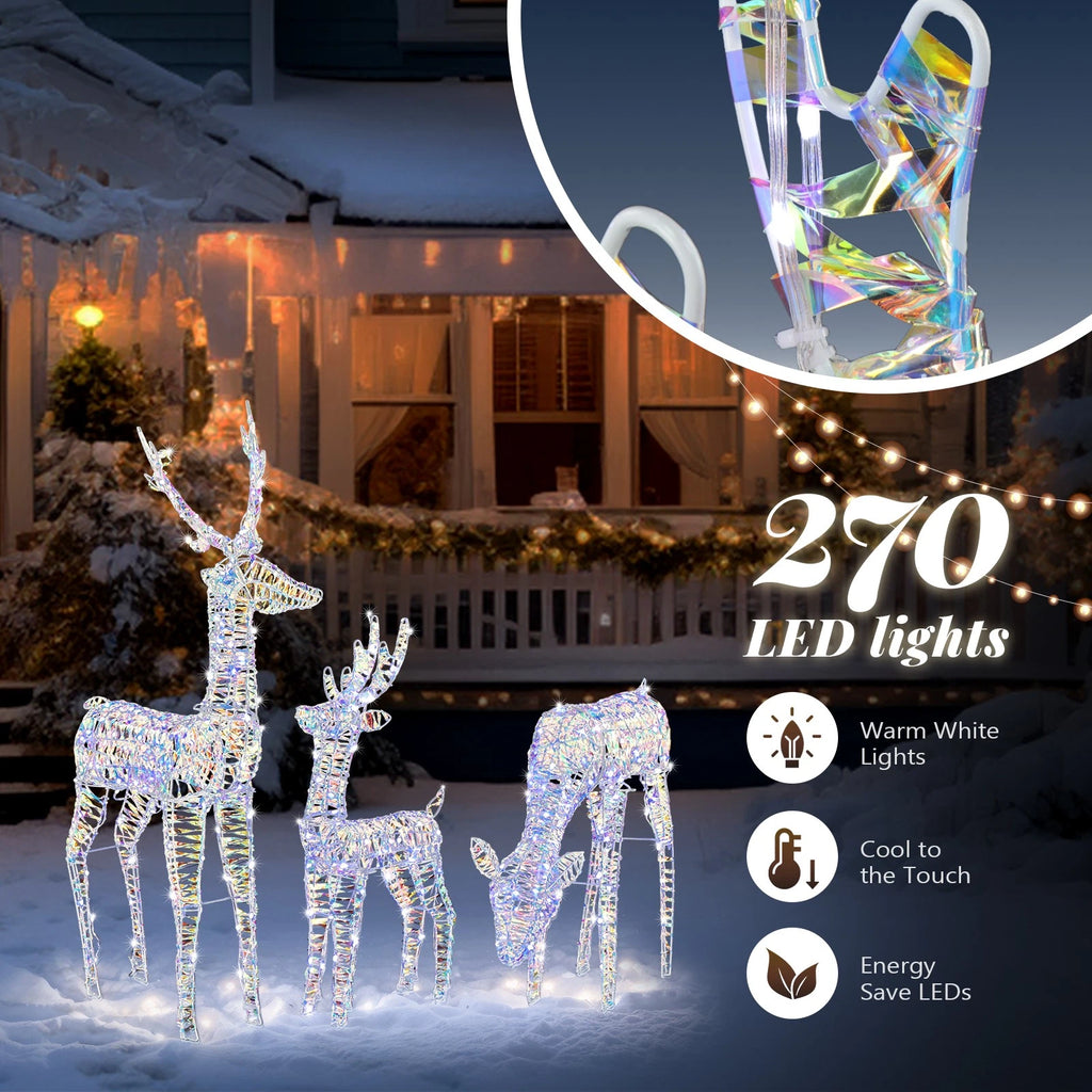 Lighted Iridescent 3-Piece Reindeer Family Set for Indoor Outdoor Christmas