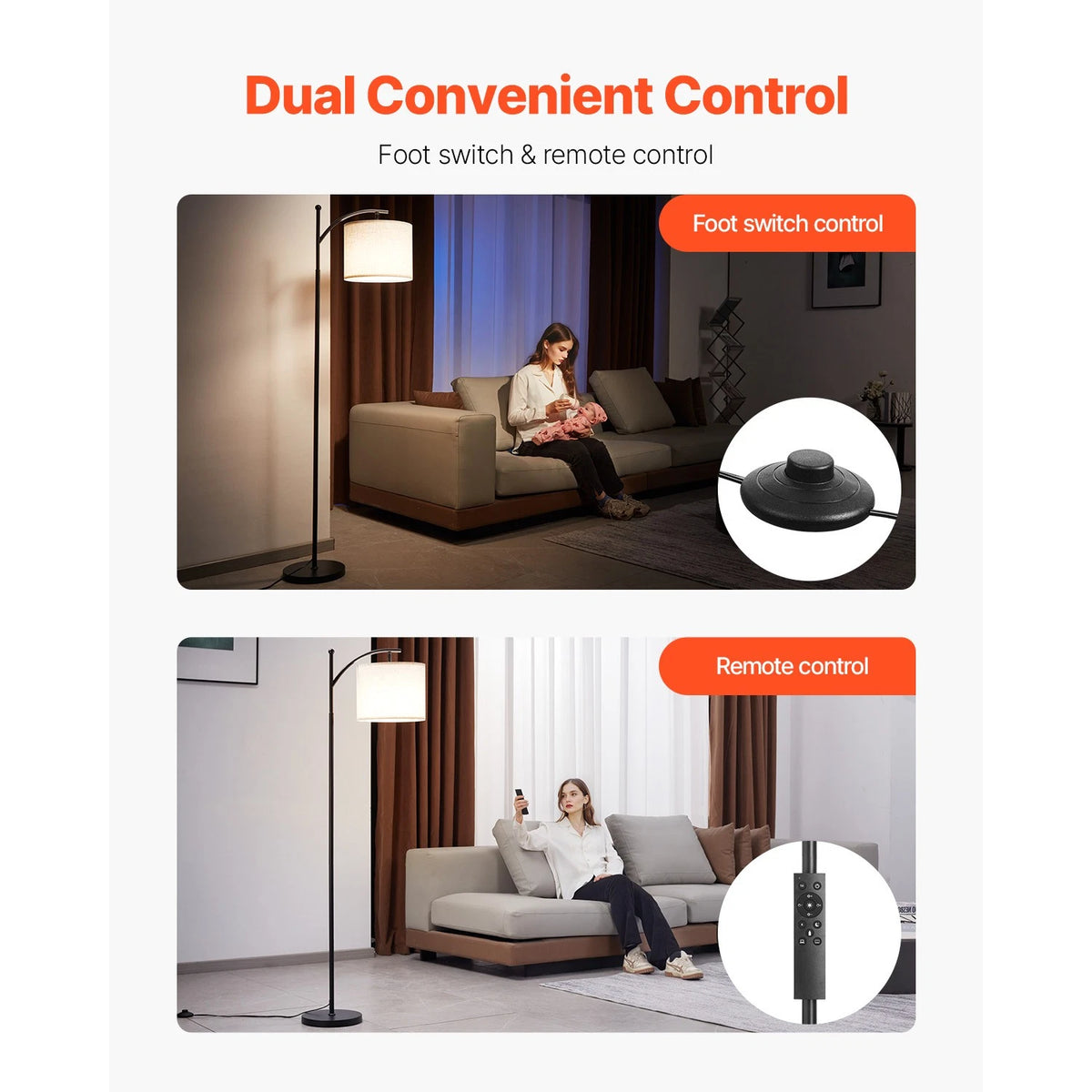 Dimmable Floor Lamp with Remote Control, Adjustable Color Temp Head