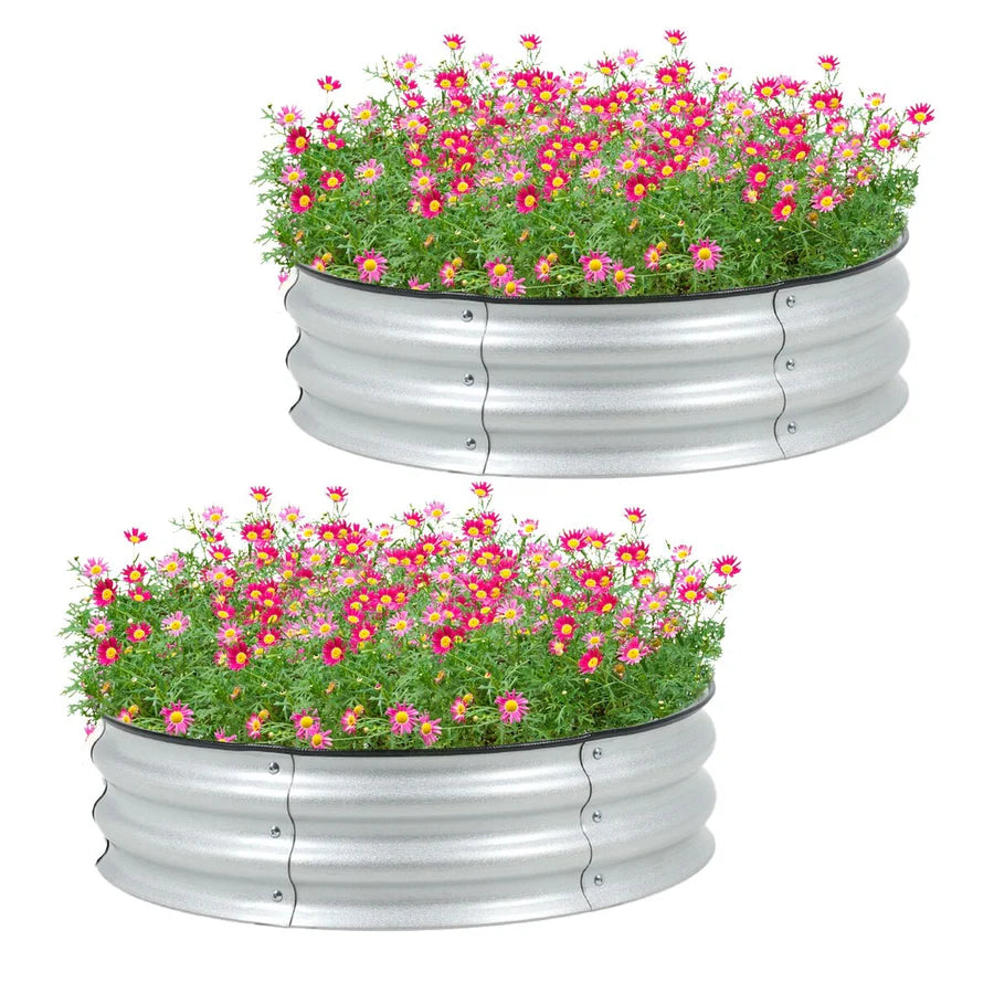 Set of 2 Round Metal Raised Garden Beds Heavy-Duty Planters