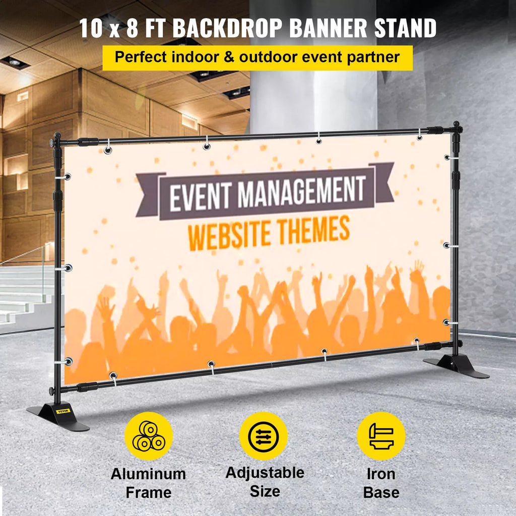 8x10 Ft Heavy-Duty Adjustable Banner Stand Events and Backdrops