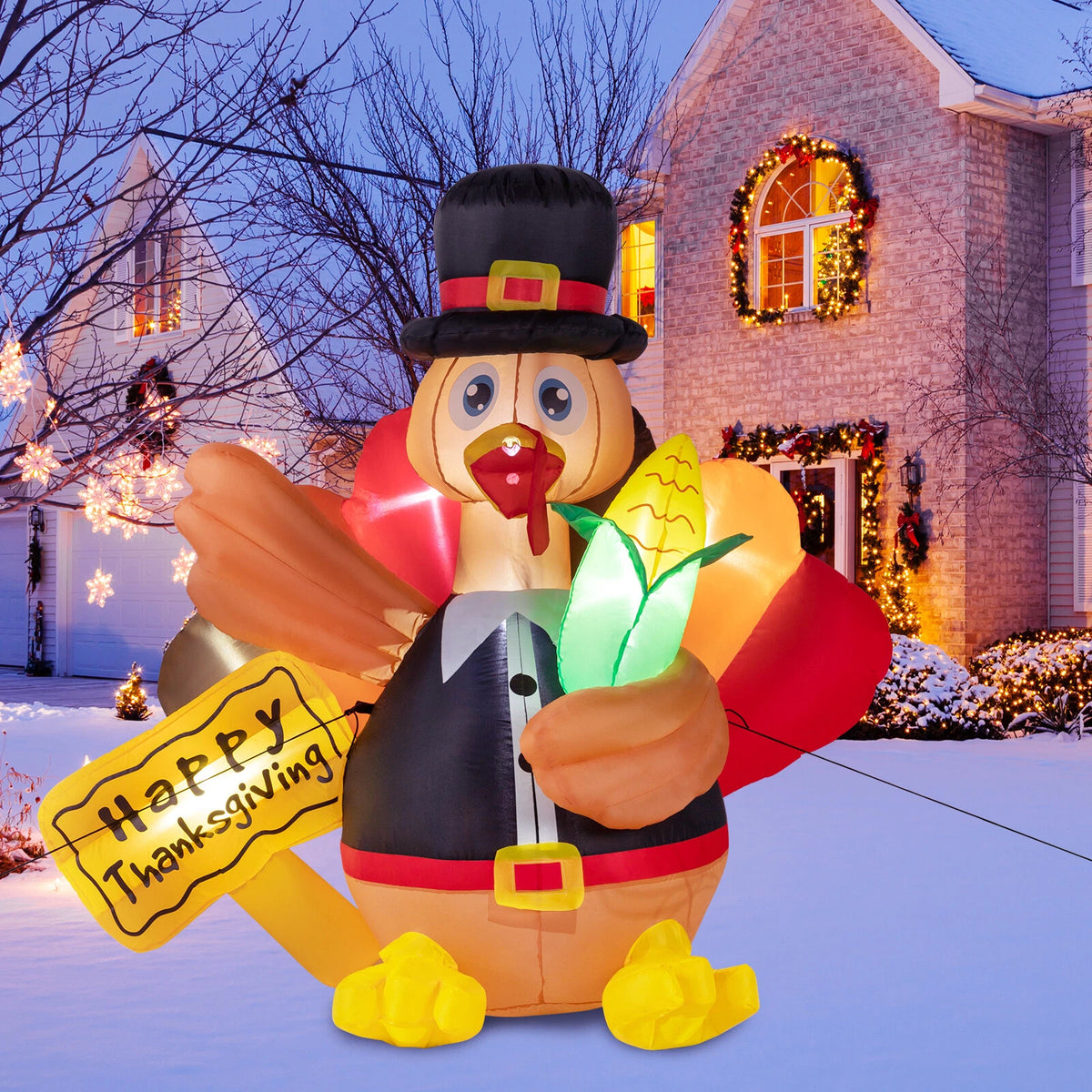 Thanksgiving 5FT Lighted Turkey Inflatable with LED for Yard & Home Décor