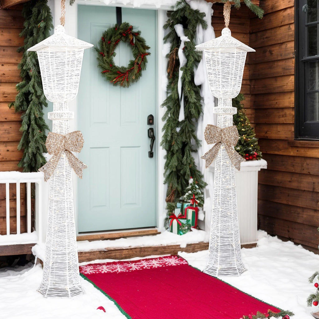 Lighted 5FT Christmas Lamp Post with Bowknot & Warm White LED Lights