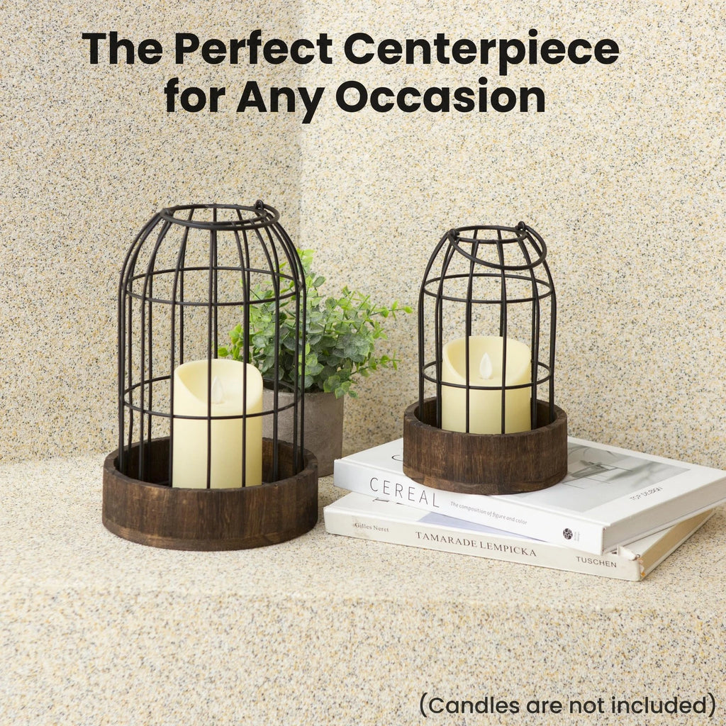 Rustic Farmhouse Candle Lantern Set of 2 for Table Decor