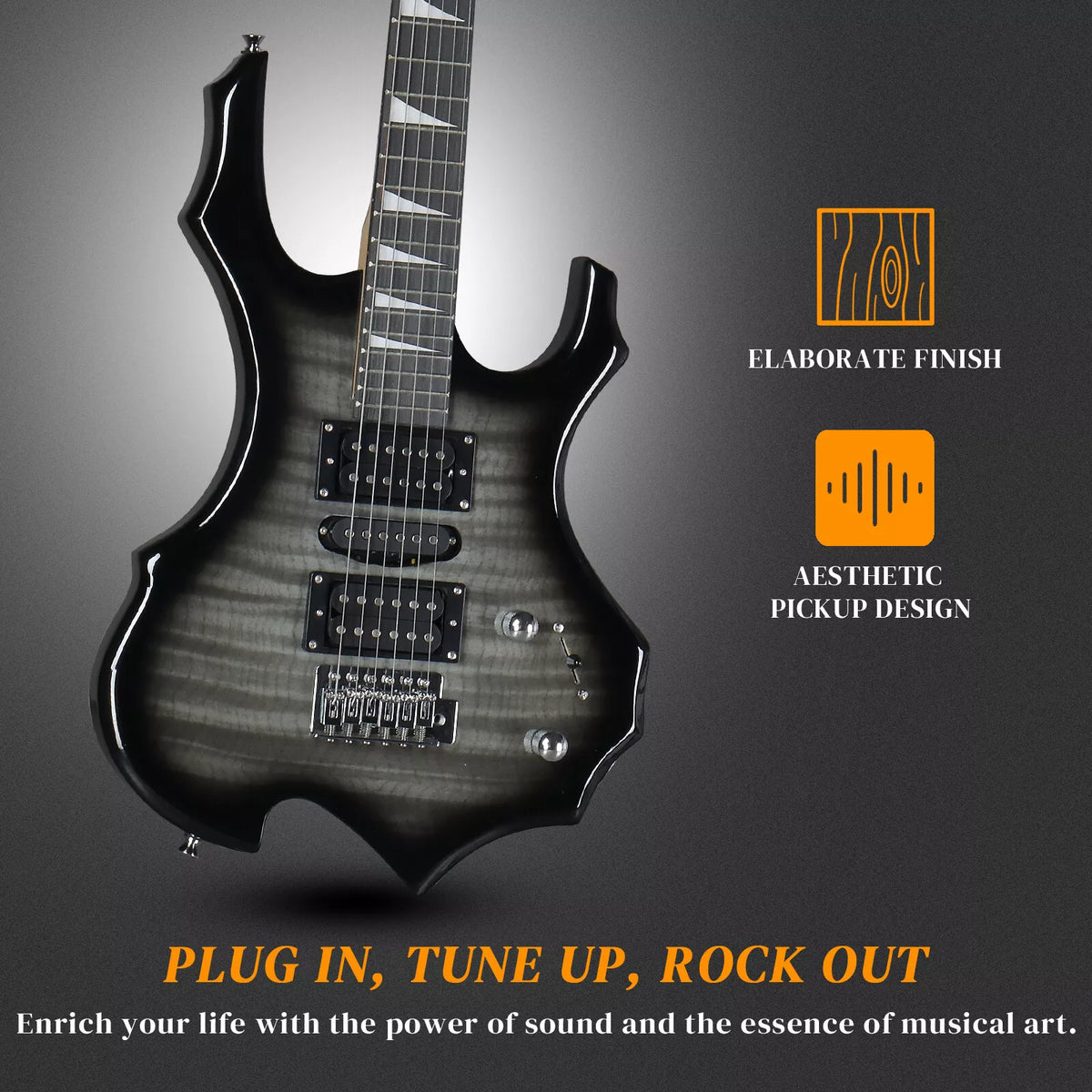 39" Flame Electric Guitar Kit with HSH Pickups & 20W Amp Black Tiger