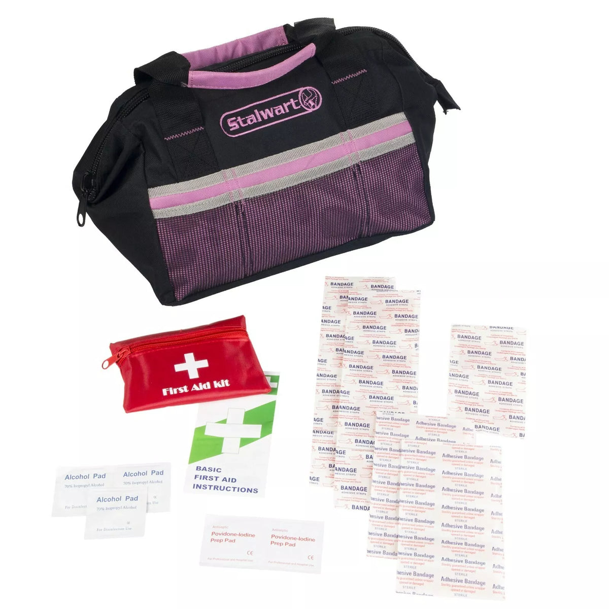 55-Piece Pink Roadside Emergency Kit with Jumper Cables & First Aid