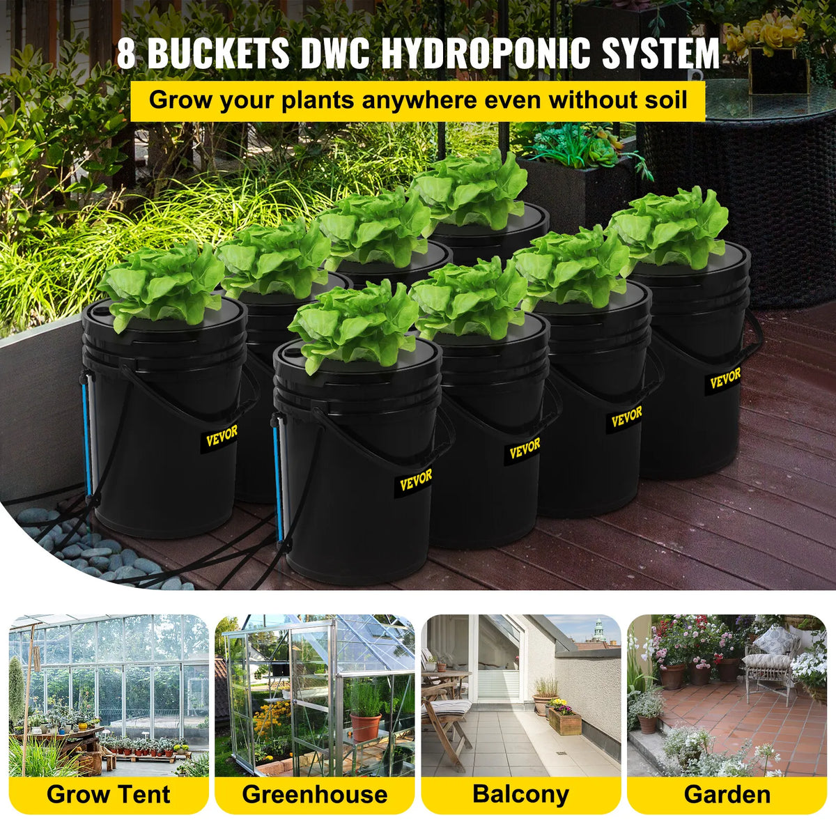 8-Bucket DWC Hydroponic System 5 Gallon Capacity
