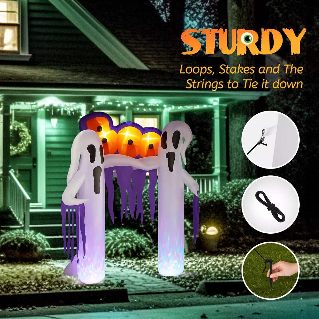 Halloween Inflatable White Ghost Archway with LED Lights 9.8ft