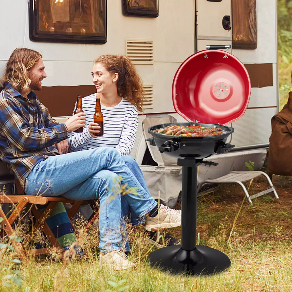 1600W Red Electric Grill with Precise Temp Control & Grease Tray