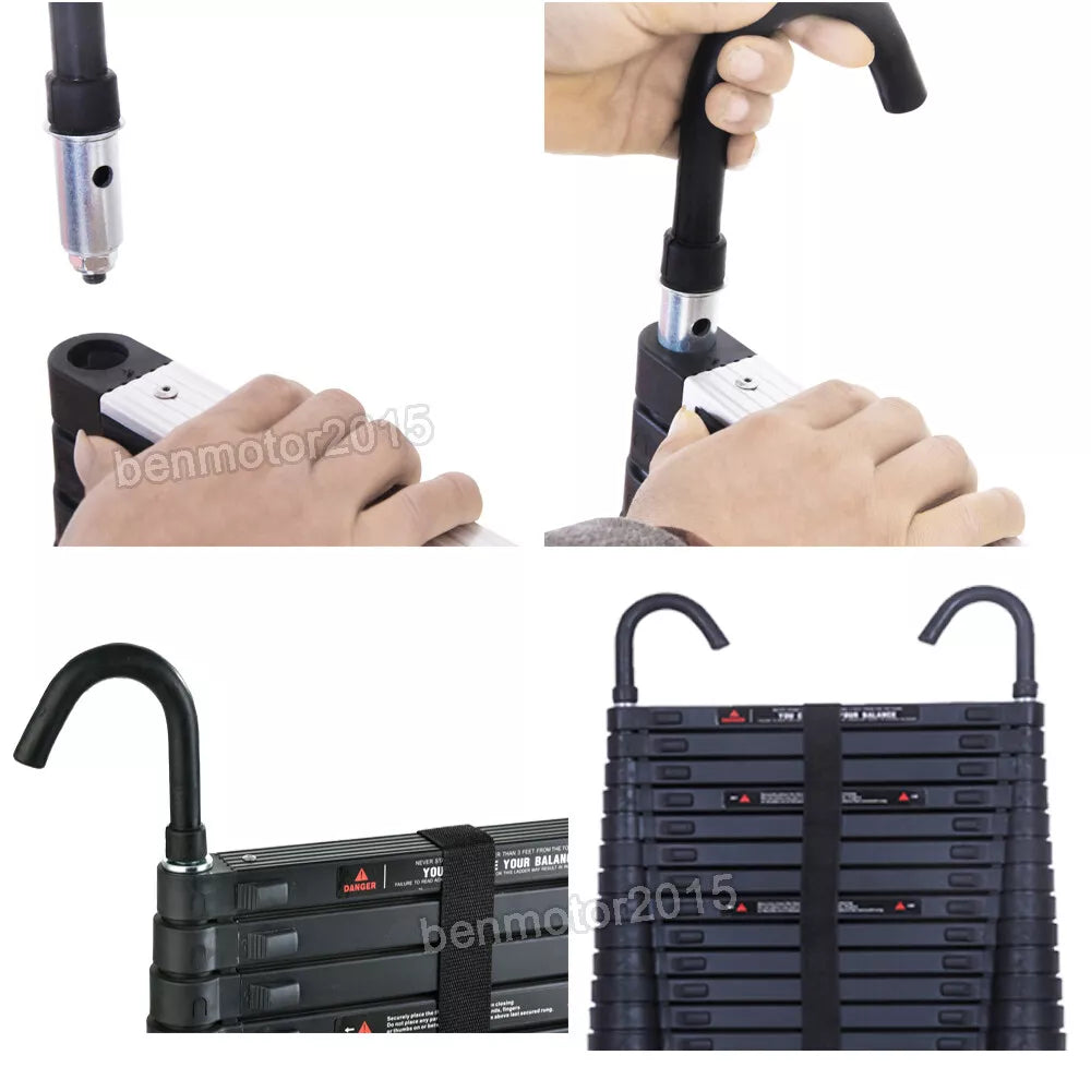 10.5FT Telescoping Ladder with Hooks Portable Folding Extension